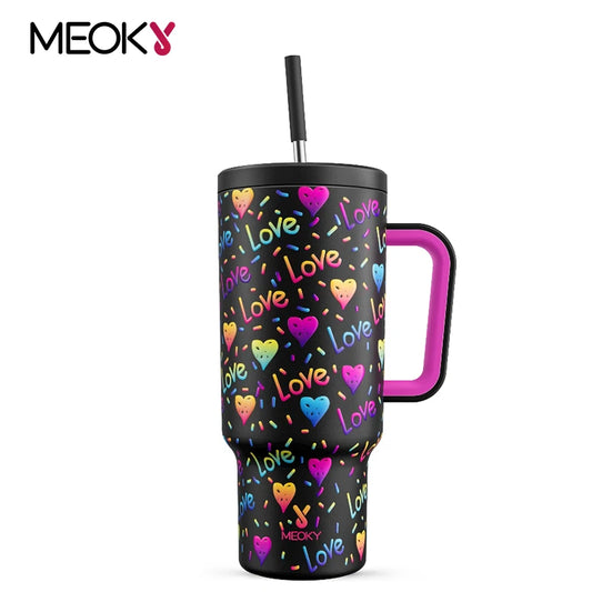 Meoky 1PC 40oz Tumbler Straws Cup With Lids Drinkware Juice Bottle Double Wall
