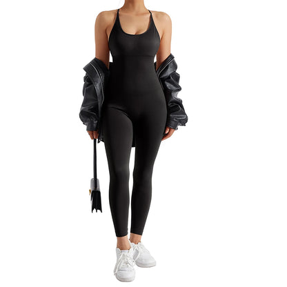OMKAGI Women’s Full-Length Bodycon Jumpsuit – Sleeveless Athletic & Casual Wear