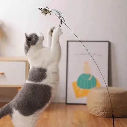 Simulation Bird Interactive Funny Cat Stick Toy Furry Feather Bird With Bell Sucker