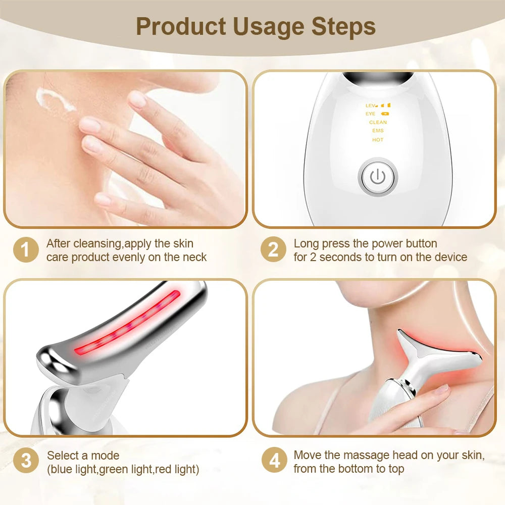 Neck Massager Facial Lifting Three Light Mode Electric Skin Tightener LED Beauty Instrument