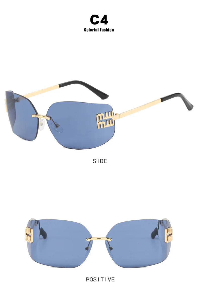 SOZO TU Funky Metal Luxury Rimless Sunglasses for Women