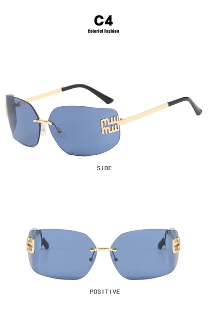 SOZO TU Funky Metal Luxury Rimless Sunglasses for Women