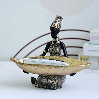 SAAKAR Resin Exotic Black Woman Storage Figurines Africa Figure Home Desktop Decor Keys Candy Container Interior Craft Objects