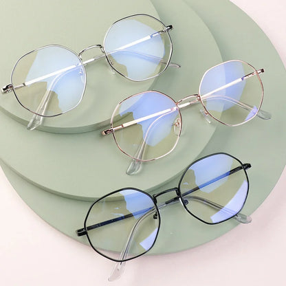 Fashion Anti Blue Light Round Glasses Ultra-Light Metal Frame