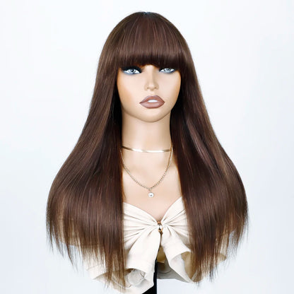 Sleek Human Hair Wigs With Bang Brazilian Straight Red Burgundy