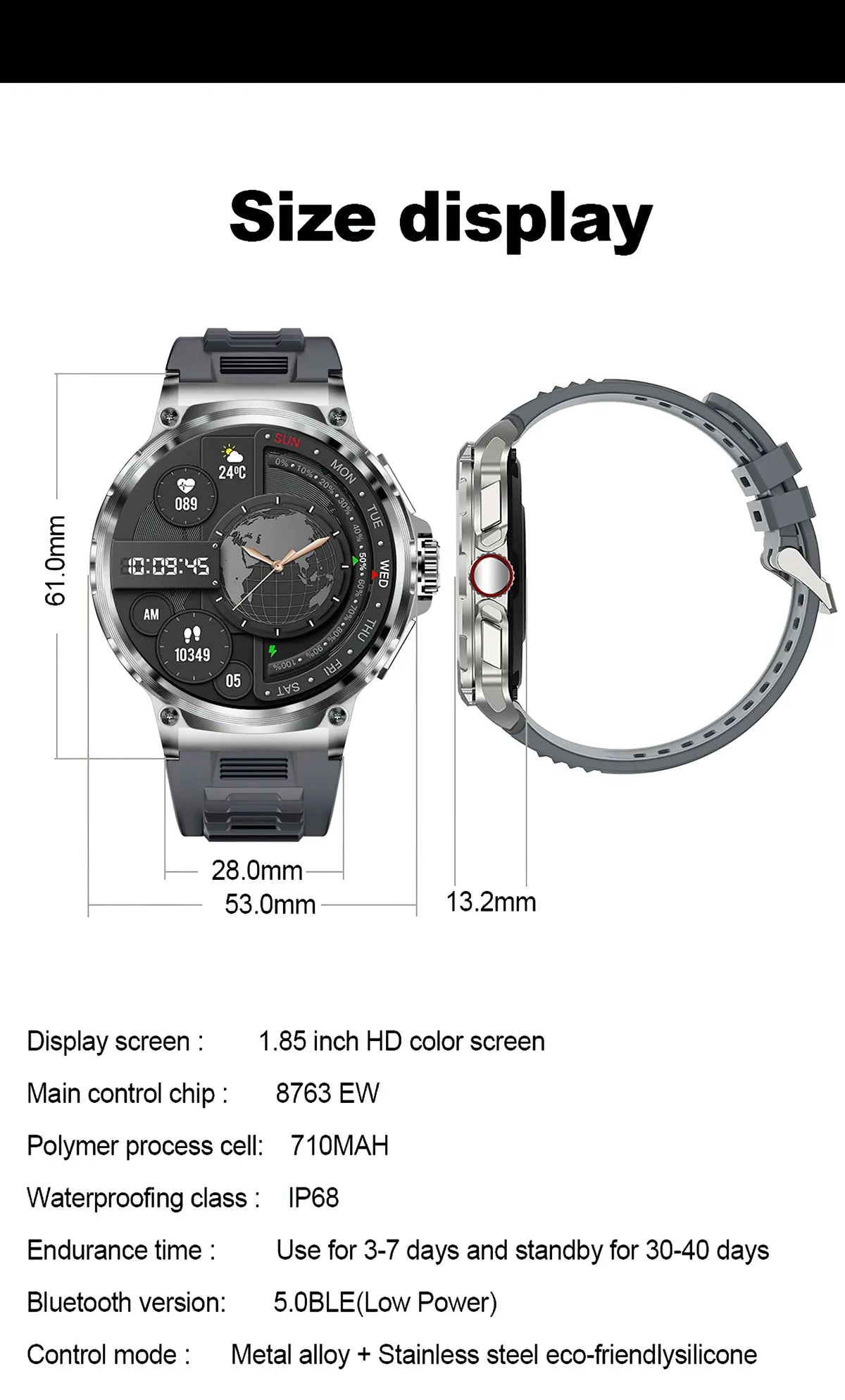 New 1.85-inch Ultra HD Smart Watch with GPS tracking, Bluetooth call, and a 710mAh battery. Perfect for sports and fitness, compatible with Huawei and Xiaomi.