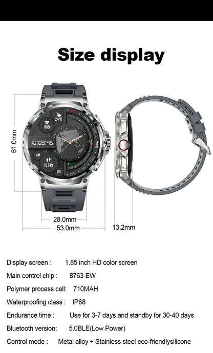 New 1.85-inch Ultra HD Smart Watch with GPS tracking, Bluetooth call, and a 710mAh battery. Perfect for sports and fitness, compatible with Huawei and Xiaomi.