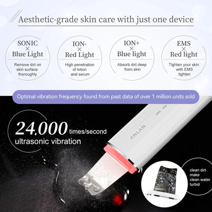 Skin Scrubber Peeling Facial Ultrasonic EMS Lifting Red Blue Skin Care Pore Deep Cleansing Machine IPX7