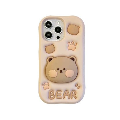 Lovely 3D Bear Silicone Phone Case For iPhone 11 12 13 14 15 16 Pro Max XS XR X 7 8 Plus