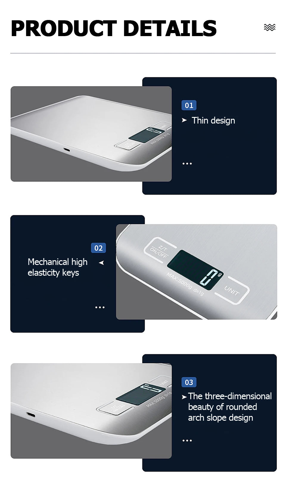 5kg/10kg Rechargeable Digital Kitchen Scale – LCD Display Stainless Steel Electronic Scales