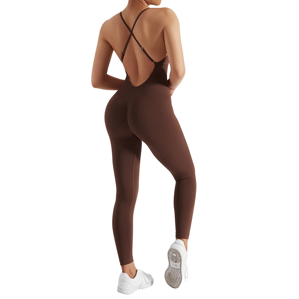 OMKAGI Women’s Full-Length Bodycon Jumpsuit – Sleeveless Athletic & Casual Wear