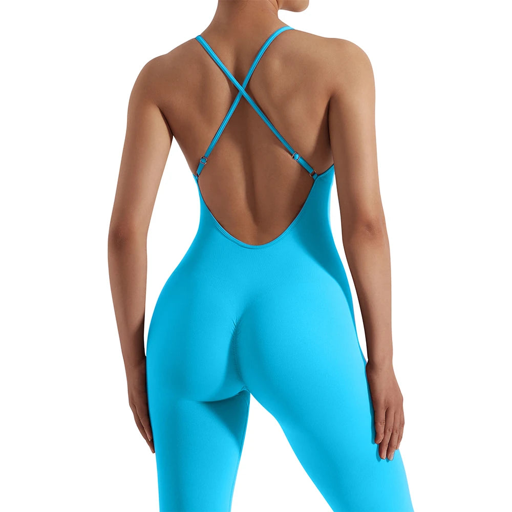 OMKAGI Women’s Full-Length Bodycon Jumpsuit – Sleeveless Athletic & Casual Wear