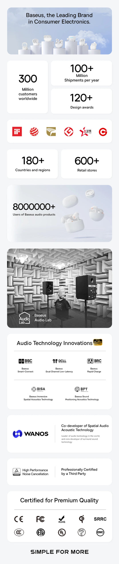 BASEUS In-Ear Wireless Earphones Bluetooth 5.3 30H Bateria de longa duração IPX4 prova d'água