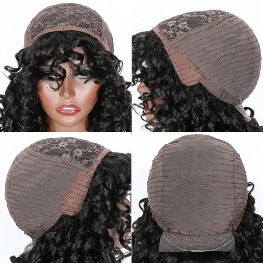 Short Curly Bob Wig Human Hair With Bangs Ready to Go