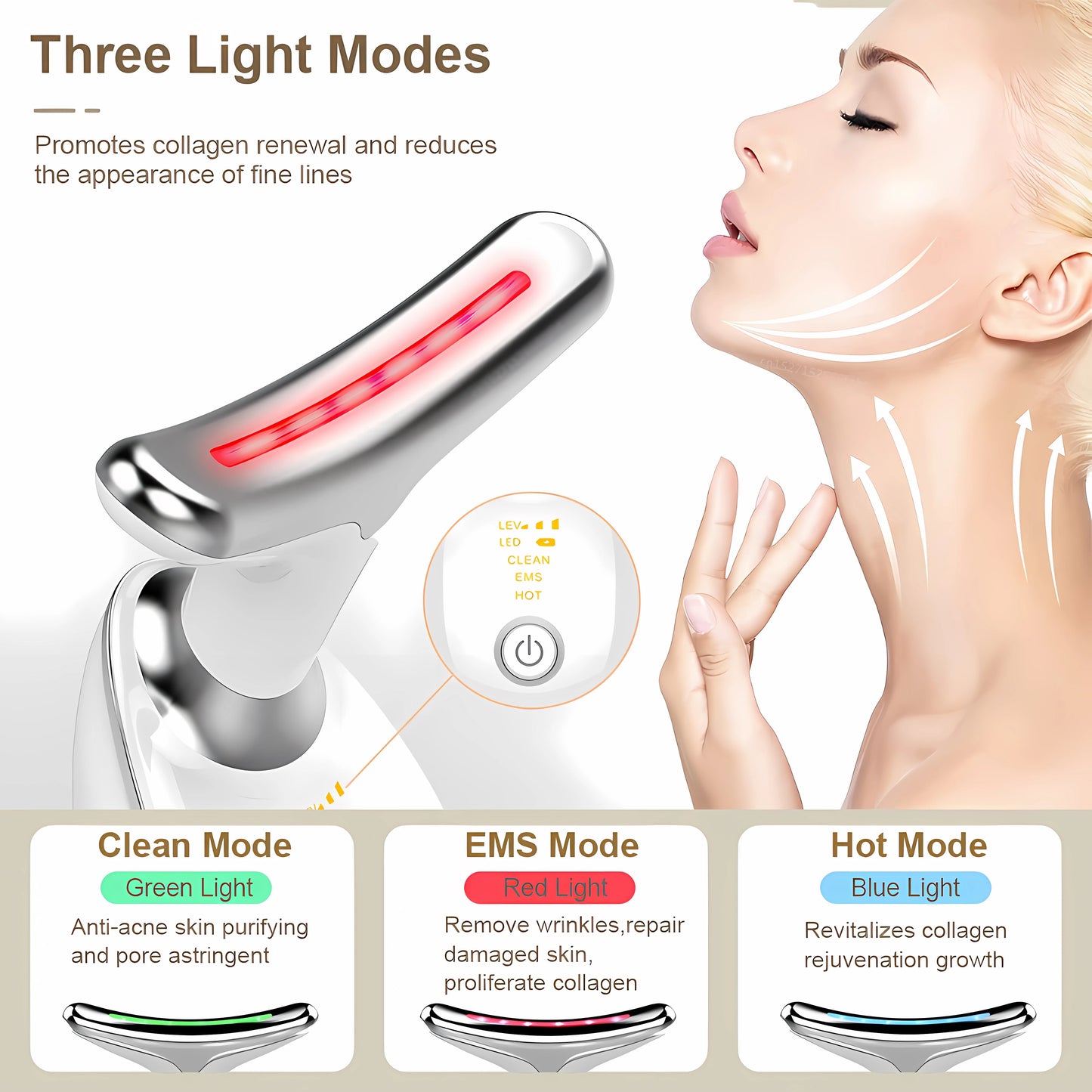 Neck Massager Facial Lifting Three Light Mode Electric Skin Tightener LED Beauty Instrument