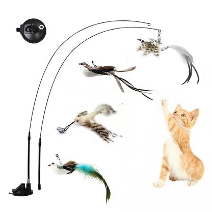 Simulation Bird Interactive Funny Cat Stick Toy Furry Feather Bird With Bell Sucker