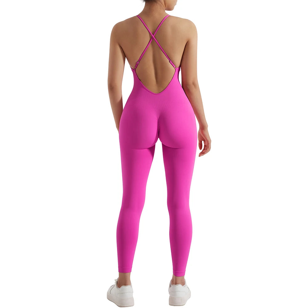 OMKAGI Women’s Full-Length Bodycon Jumpsuit – Sleeveless Athletic & Casual Wear