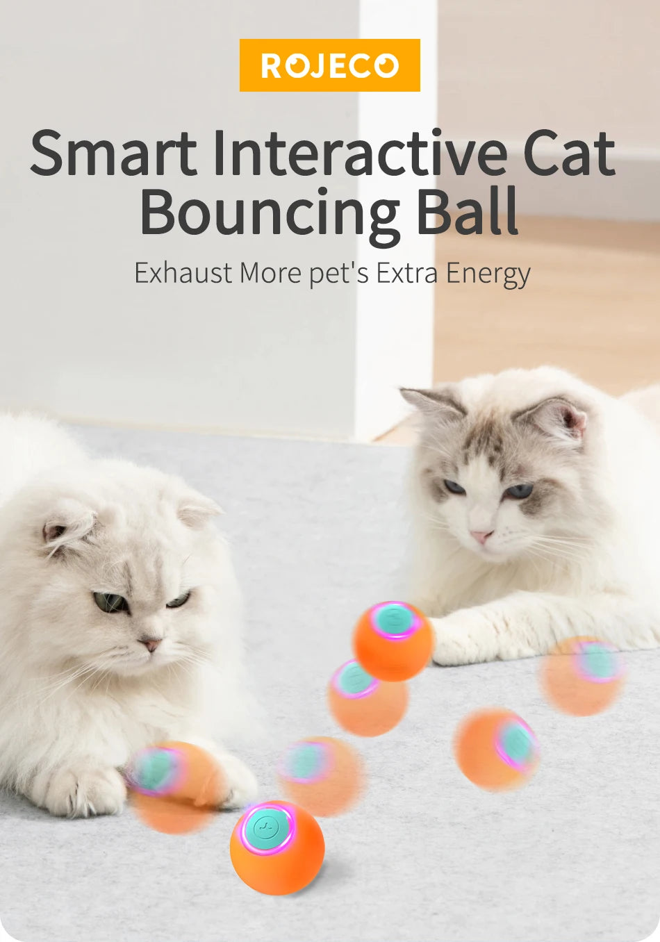 ROJECO Cat Toys Smart Interactive Cat Bouncing Ball Automatic Rolling Ball Training Self-moving Electric Toy Dog Pet Accessories