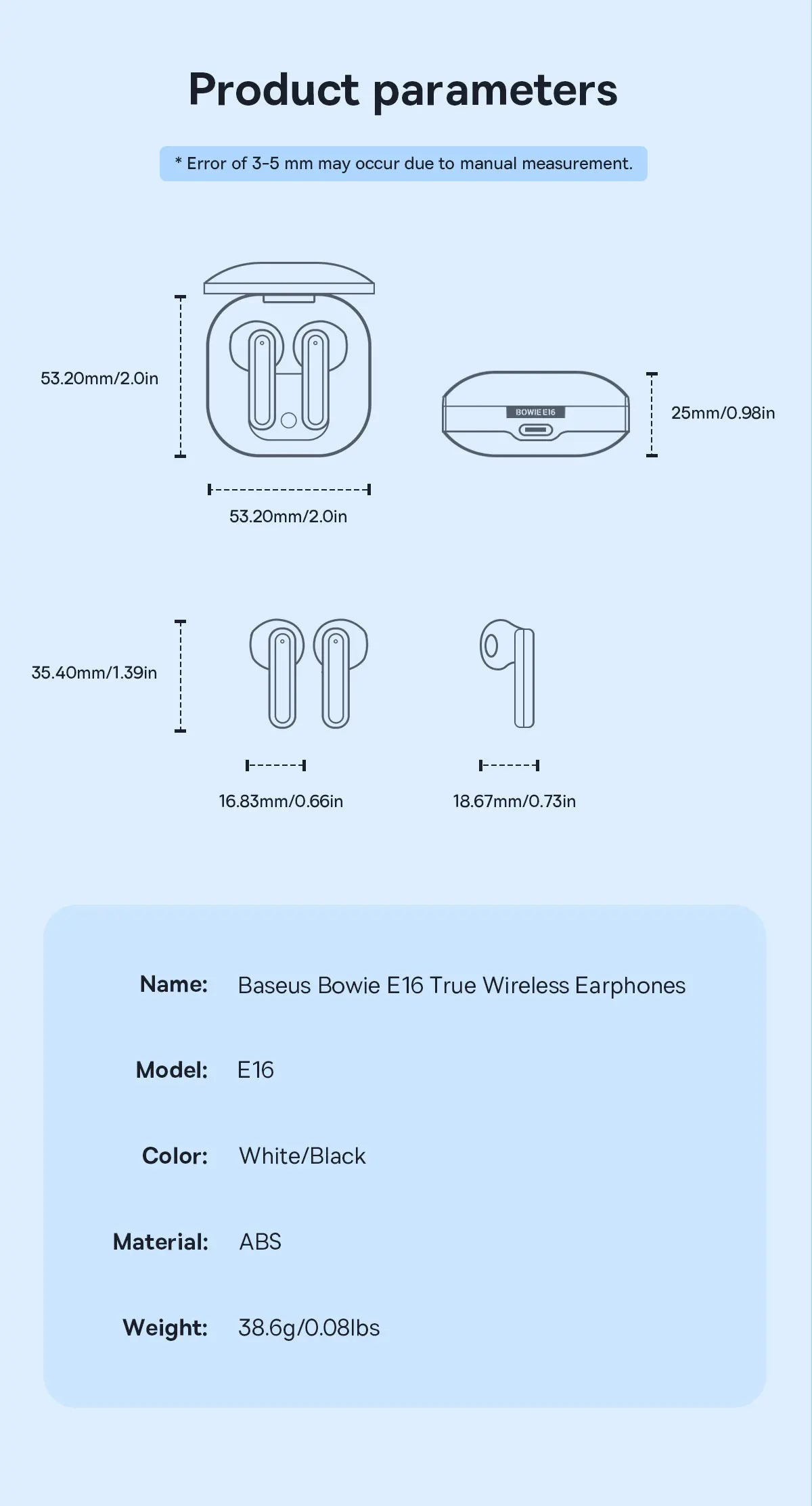 BASEUS In-Ear Wireless Earphones Bluetooth 5.3 30H Bateria de longa duração IPX4 prova d'água