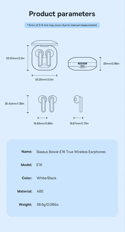 BASEUS In-Ear Wireless Earphones Bluetooth 5.3 30H Bateria de longa duração IPX4 prova d'água