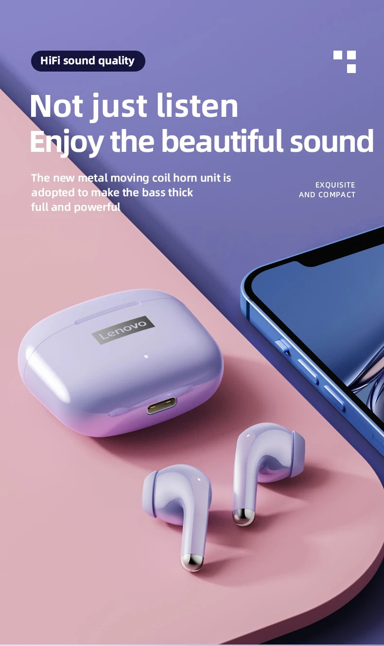 Lenovo LP40 Pro Earphones Bluetooth 5.3 Wireless Sports Headphone Waterproof with Mic Touch Control TWS Headset