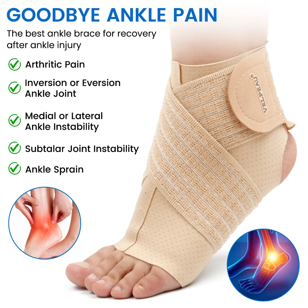 VELPEAU Adjustable Ankle Compression Sleeve for Achilles Tendonitis