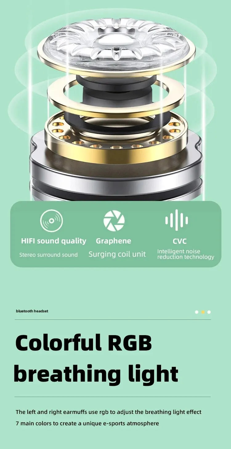 P95H,RGB,Moda Ears BT Wireless Headphone Com Mic E Flash Light, Capacete De Música Estéreo LED, Fone De Ouvido Dobrável, Present
