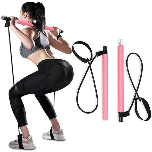 Portable Yoga Pilates Bar Stick with Resistance Band Home Gym Muscle Toning Bar Fitness Stretching Sports