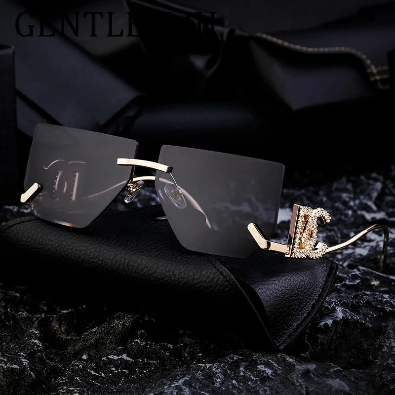 Punk Rimless Square Sunglasses Women 2024 Luxury Brand Design Fashion Metal Frame Goggles For Ladies Retro Eyewear Shades UV400
