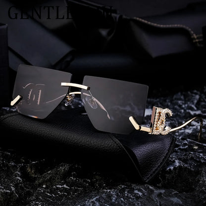 Punk Rimless Square Sunglasses Women 2024 Luxury Brand Design Fashion Metal Frame Goggles For Ladies Retro Eyewear Shades UV400