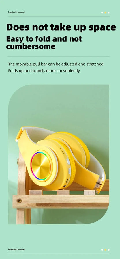 P95H,RGB,Moda Ears BT Wireless Headphone Com Mic E Flash Light, Capacete De Música Estéreo LED, Fone De Ouvido Dobrável, Present