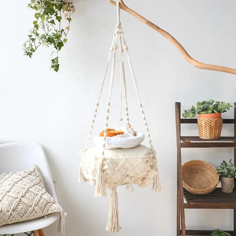 Hammock Cat Swing Hand Woven Cotton Rope Cats Hanging