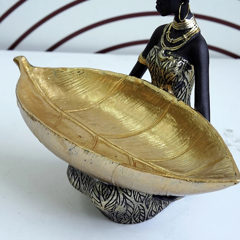 SAAKAR Resin Exotic Black Woman Storage Figurines Africa Figure Home Desktop Decor Keys Candy Container Interior Craft Objects