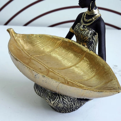 SAAKAR Resin Exotic Black Woman Storage Figurines Africa Figure Home Desktop Decor Keys Candy Container Interior Craft Objects