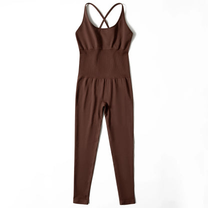 OMKAGI Women’s Full-Length Bodycon Jumpsuit – Sleeveless Athletic & Casual Wear