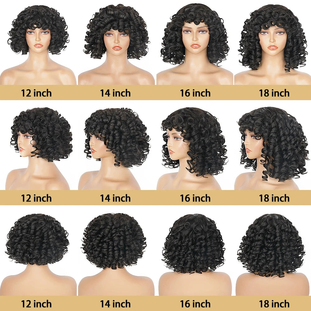 Short Curly Bob Wig Human Hair With Bangs Ready to Go