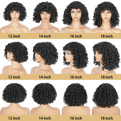 Short Curly Bob Wig Human Hair With Bangs Ready to Go