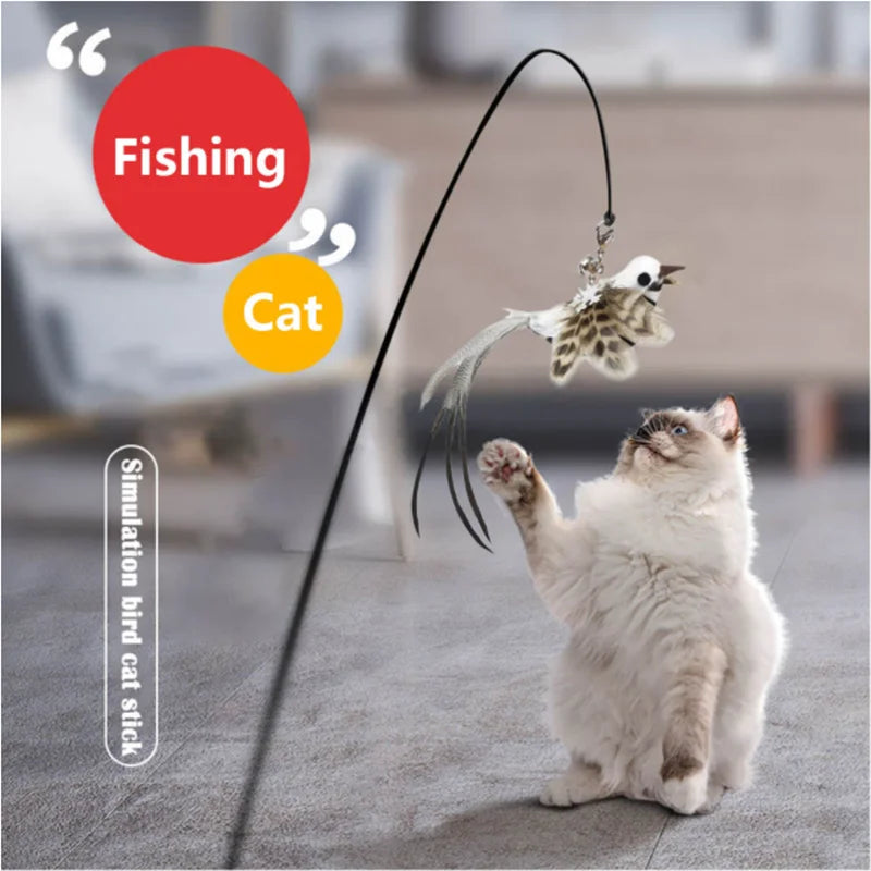 Simulation Bird Interactive Funny Cat Stick Toy Furry Feather Bird With Bell Sucker