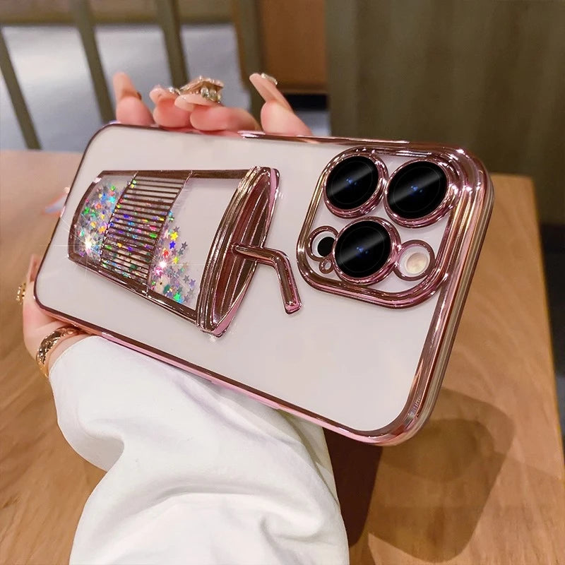 Glitter Milk Tea Cup Quicksand Case for iPhone 13 14 15 Pro Max