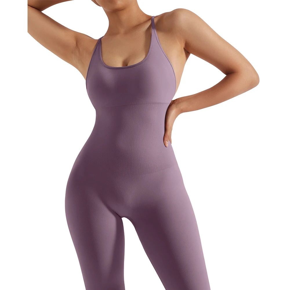 OMKAGI Women’s Full-Length Bodycon Jumpsuit – Sleeveless Athletic & Casual Wear
