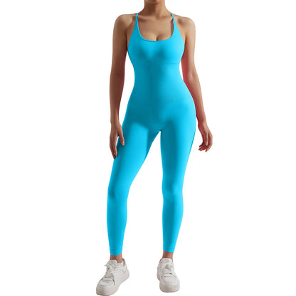 OMKAGI Women’s Full-Length Bodycon Jumpsuit – Sleeveless Athletic & Casual Wear