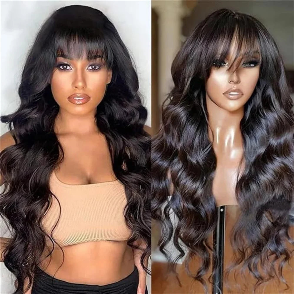 Human Hair Wigs With Bangs  Natural Black 10-30 inch Brazilian