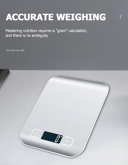 5kg/10kg Rechargeable Digital Kitchen Scale – LCD Display Stainless Steel Electronic Scales