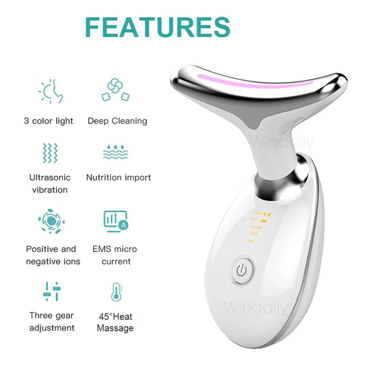 Neck Massager Facial Lifting Three Light Mode Electric Skin Tightener LED Beauty Instrument