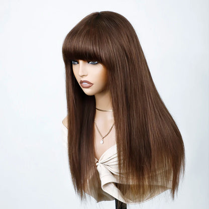 Sleek Human Hair Wigs With Bang Brazilian Straight Red Burgundy