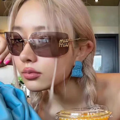 SOZO TU Funky Metal Luxury Rimless Sunglasses for Women