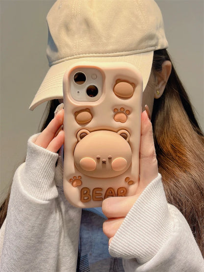 Lovely 3D Bear Silicone Phone Case For iPhone 11 12 13 14 15 16 Pro Max XS XR X 7 8 Plus