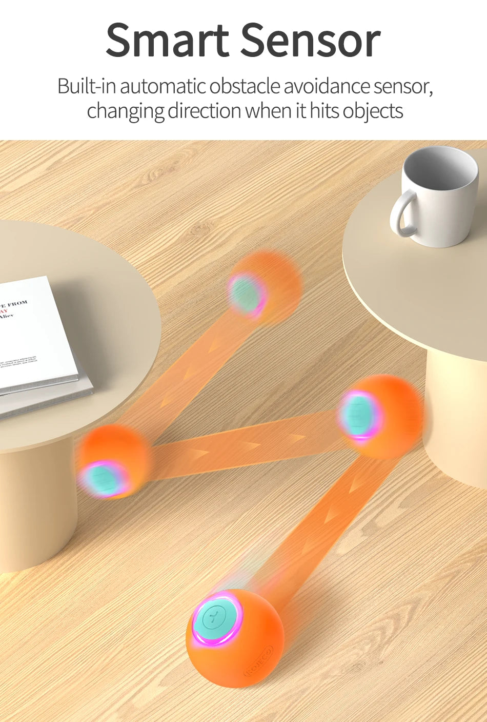 ROJECO Cat Toys Smart Interactive Cat Bouncing Ball Automatic Rolling Ball Training Self-moving Electric Toy Dog Pet Accessories