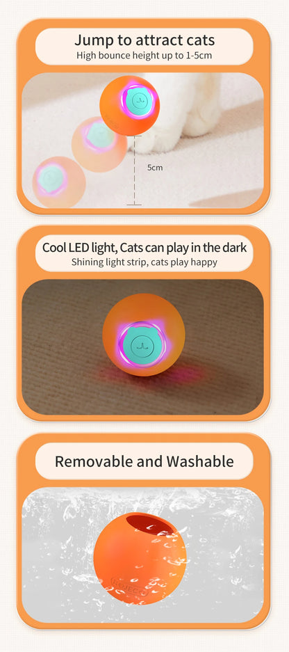 ROJECO Cat Toys Smart Interactive Cat Bouncing Ball Automatic Rolling Ball Training Self-moving Electric Toy Dog Pet Accessories
