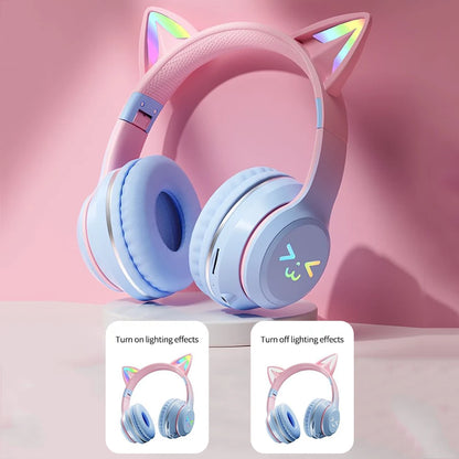 Gradient wireless Headphones RGB cute cat ear Bluetooth Earphones+microphone